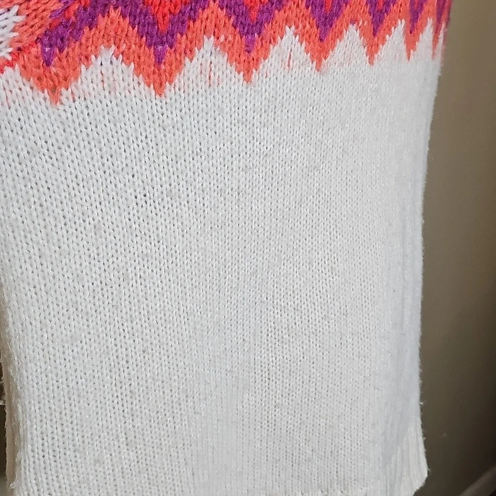 Aerie Vibrant Coral Fairisle‎ Patterned Oversized Turtleneck Sweater Large